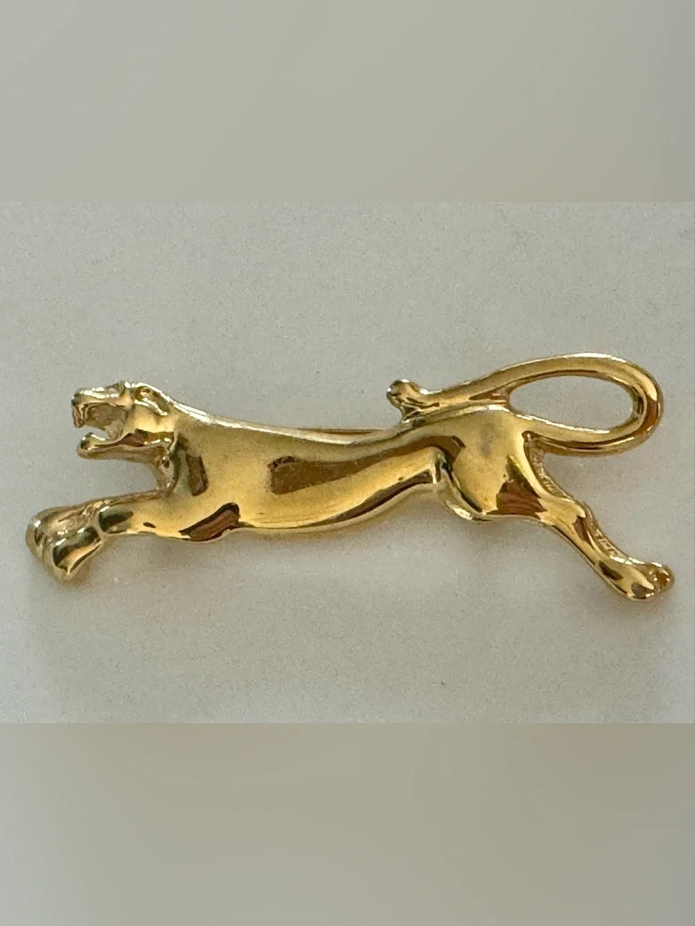 Vintage Sleek Gold Tone Leaping Panther Brooch